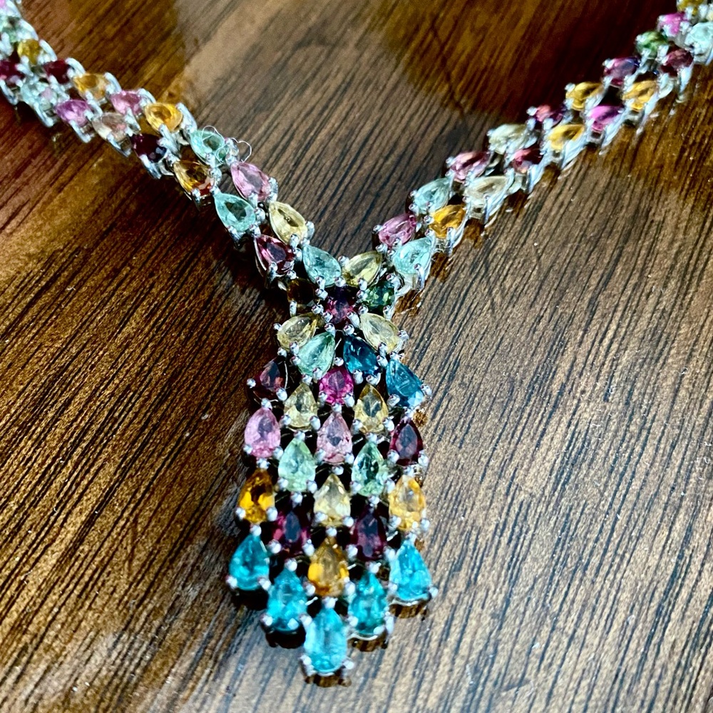 AAA Multi-Tourmaline,Necklace Platinum Over Sterling Silver, 18 Inches 19.20 CWT - Picture 6 of 16